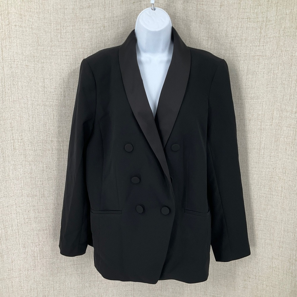 Talbots Tuxedo Blazer Women 14 Black Double Breasted Shawl Collar Classic NEW